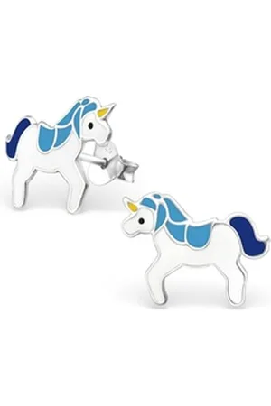 Bungsa Ohrring-Set Ohrstecker Einhorn Unicorn aus 925 Silber für Kinder (1 Paar (2 Stück), 2-tlg), Ohrschmuck Ohrringe Kinder blau|silberfarben