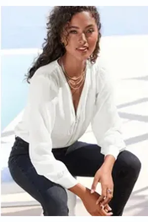 Lascana Langarmbluse mit Reißverschlussdetail, elegante Damenbluse weiß 38