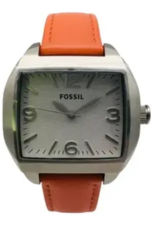 Fossil Quarzuhr Edelstahl Lederband Silber Orange - C181001-9