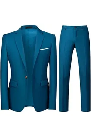 Allthemen Anzug (2 tlg, Sakko & Hose) Herren 2 Teilig Slim Fit Hochzeitanzug mit einem Knopf blau 46