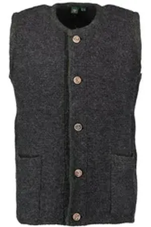 OS-TRACHTEN OS Trachten Strickweste Ormeya Herren Weste mit Rundhalsausschnitt und Paspeltaschen grau 60