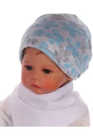 La Bortini Bandana Baby Kopftuch Sommer Mütze mit Blumen Tuch, aus reiner Baumwolle, 40 41 42 43 44 mit Blumen Muster grau|grün