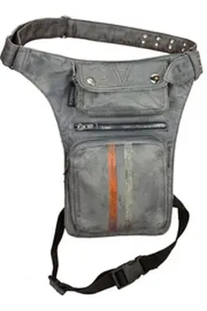 ALPHA Beintasche Motorrad & Biker Echt Leder Beintasche Vintage Custom 2 Streifen Grau (aus weichem Lammleder, 1-tlg)