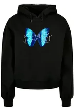 Merchcode Kapuzenpullover Damen Ladies Butterfly Blue Organic Oversized Hoody (1-tlg) schwarz L