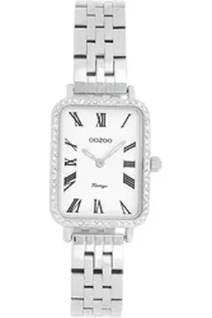 Oozoo Quarzuhr Damen Armbanduhr Vintage, (Analoguhr), Damenuhr rechteckig, extra groß (24x28mm) Metallarmband, Fashion-Style silberfarben