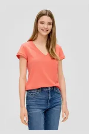 QS by s.Oliver Kurzarmshirt T-Shirt mit V-Ausschnitt XS