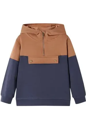 vidaXL Kapuzenpullover Kinder-Kapuzenpullover mit Halbem Reißverschluss Anthrazit Cognac 104 104 (3-4 J)