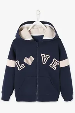 Vertbaudet Sweatjacke Mädchen Kapuzensweatjacke, bedruckt blau 98/104