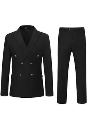 Allthemen Anzug (Set, Sakko & Hose) zweireihiger Herrenanzug mit spitzem Revers schwarz 58