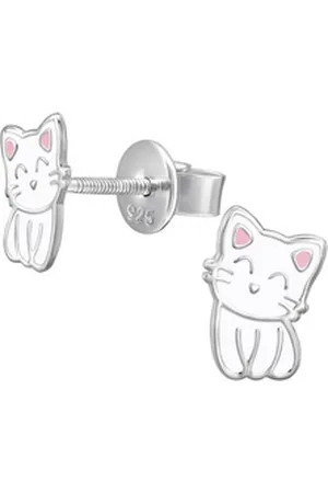 Bungsa Ohrring-Set Ohrstecker weiße Katze aus 925 Silber Kinder (1 Paar (2 Stück), 2-tlg), Ohrschmuck Ohrringe silberfarben