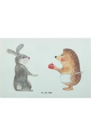 Mr. & Mrs. Panda Servierbrett Hase Igel - Weiß - Geschenk, Spruch romantisch, Tiermotive, Trennungs, Premium Glas, (1-St), Handgefertigte Gravuren weiß 28.4 cm x 28.4 cm x 20 cm