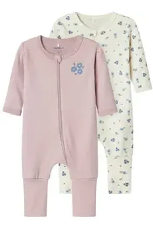 NAME IT Pyjama NBFNIGHTSUIT 2P ZIP FF JET FLOWER NOOS (Packung, 2 tlg) blau 56
