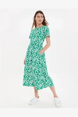 Threadbare Jerseykleid THB Danni Smock Midi Dress W/Pockets (1-tlg) mit kurzen Ärmeln grün 36