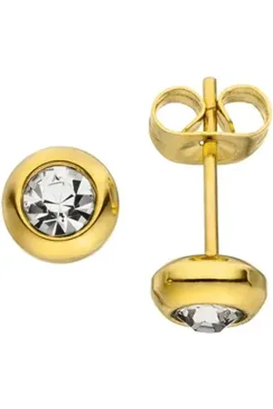 Jobo Paar Ohrstecker, Edelstahl mit 2 Zirkonia goldfarben