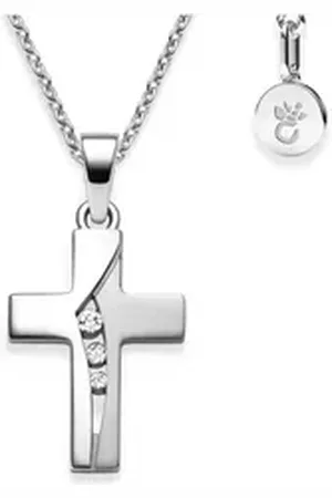Amoonic Kreuzkette Halskette Mädchen Silber 925 mit Kreuzanhänger Kommunion Taufkette (individuell anpassbare Halskettenlänge) silberfarben