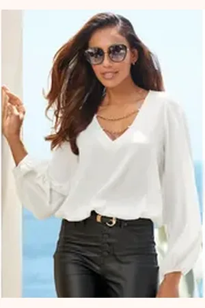 Lascana Schlupfbluse mit Kettendetails, elegante Damenbluse, modisch, festlich weiß 42