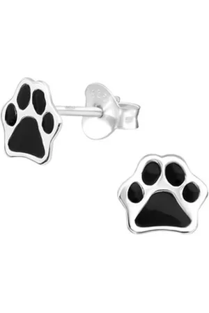 Bungsa Ohrring-Set Ohrstecker Pfötchen schwarz aus .925 Silber Damen (1 Paar (2 Stück), 2-tlg), Ohrschmuck Ohrringe silberfarben
