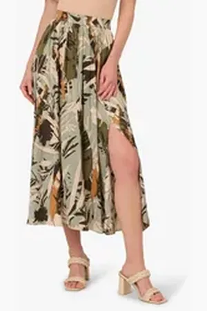 Adrianna Papell A-Linien-Rock Small Pleated Pull On Midi A-Line Side Slit Skirt Casual, Basic, Dinner, Work, Occasion bunt XL