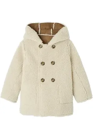 Vertbaudet Dufflecoat Mädchen Mantel in Lammfell-Optik mit Kapuze braun 122