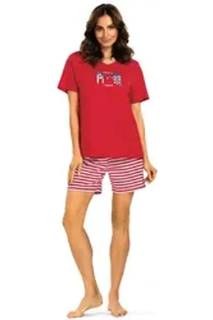 Comtessa Shorty Feeling Good (Set, 2 tlg., 2-teilig) Damen Pyjama 2-teilig Shorty Baumwolle große Größen lila|rot 50