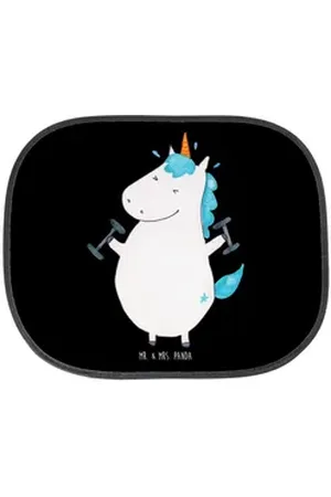 Mr. & Mrs. Panda Sonnenschutz Einhorn Fitness - Schwarz - Geschenk, Fitnessstudio, Geräte, Sonnensc, Seidenmatt, Einzigartiges Design schwarz