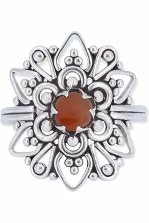 mantraroma Silberring MUDARA-EMPAT aus 925 Silber mit Karneol (Ring mit Schmuckbeutel), Damenring aus 925er Silber orange 62