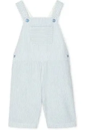 Petit Bateau Latzhose kurze Latzhose aus Seersucker hellblau weiß gesteift 6