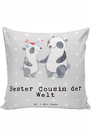 Mr. & Mrs. Panda Dekokissen Panda Bester Cousin der Welt - Grau Pastell - Geschenk, Mitbringsel, Herausnehmbare Füllung grau