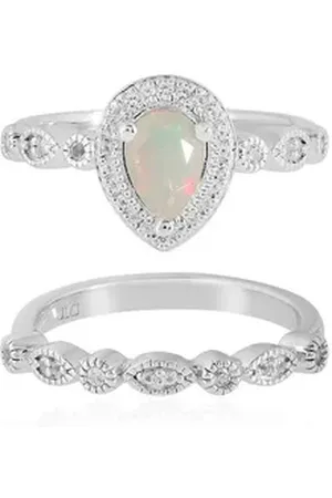 Cavill Silberring Schicker äthiopischer Welo Opal & Weißer Topas Sterling Ring (1-tlg) beige|silberfarben 53