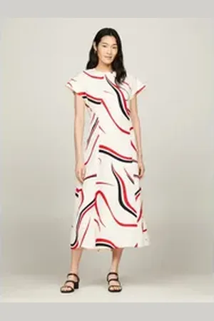 Tommy Hilfiger Midikleid RIBBON F&F SS MIDI DRESS mit Allover-Muster weiß 36