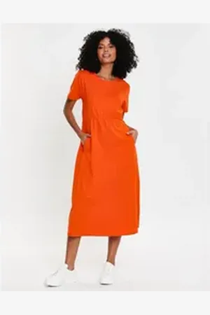 Threadbare Jerseykleid THB Danni Smock Midi Dress W/Pockets (1-tlg) mit kurzen Ärmeln orange 42