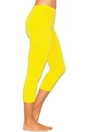 Yeset Caprihose Damen 3/4 Capri Leggings Baumwolle GELB L Capri kurze Leggings gelb L