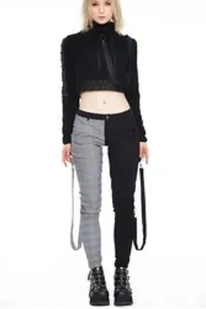 Jawbreaker Schlaghose Houndstooth Check Half and Half Gothic Goth Punk schwarz L