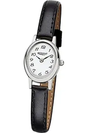 Regent Quarzuhr Leder Damen Uhr F-976 Quarzuhr, (Analoguhr), Damenuhr mit Lederarmband, ovales Gehäuse, klein (ca. 18x21mm), Elegan schwarz