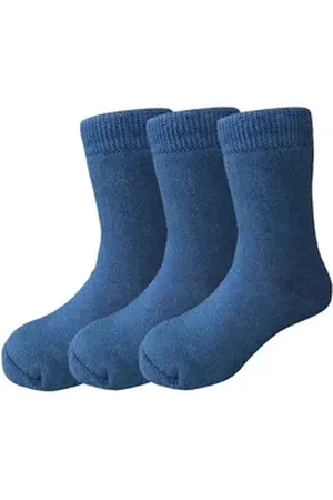 Yalion Langsocken Lange Socken weiche Kinder Socken mit Vollplüsch einfarbig atmungsaktiv blau EU 15/16