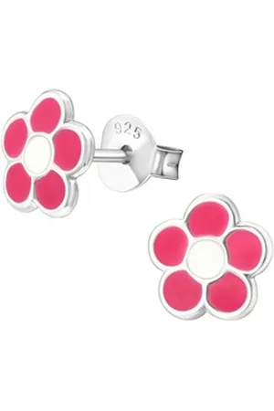 Bungsa Ohrring-Set Ohrstecker pinkes Blümchen aus 925 Silber Kinder (1 Paar (2 Stück), 2-tlg), Ohrschmuck Ohrringe silberfarben