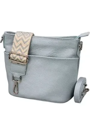 Adel Bags Schultertasche LINA Umhängetasche für Damen, Schultertasche Echtleder Gürteltasche blau