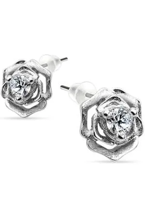Bungsa Ohrring-Set Ohrstecker Rose mit Kristall aus 925 Silber Damen (1 Paar (2 Stück), 2-tlg), Ohrschmuck Ohrringe silberfarben