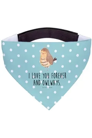 Mr. & Mrs. Panda Hundefliege Eule Zufrieden - Türkis Pastell - Geschenk, Wortspiel lustig, Tuch, O, Polyester blau L | 33 cm x 33 cm