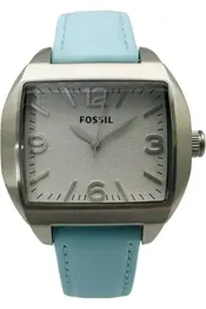 Fossil Quarzuhr Edelstahl Lederband Silber Hellblau - C181001-8