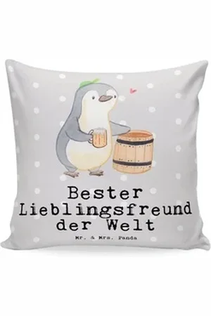 Mr. & Mrs. Panda Dekokissen Pinguin Bester Lieblingsfreund der Welt - Grau Pastell - Geschenk, So, Einzigartiger Druck grau