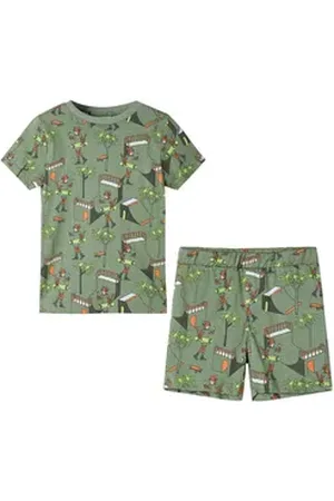 vidaXL Pyjama Kinderpyjama mit Kurzen Ärmeln Hellkhaki 116 grün 116 (5-6 J)