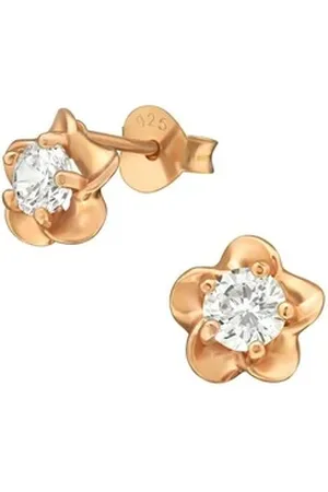 Bungsa Ohrring-Set Ohrstecker Blüte mit Kristall rosegold aus .925 Silber Damen (1 Paar (2 Stück), 2-tlg), Ohrschmuck Ohrringe rosa