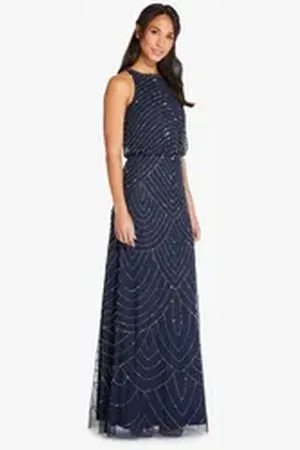 Adrianna Papell Abendkleid Beaded Halter Long Dress Abend, Cocktail, Formell, Hochzeit, Anlass blau 34