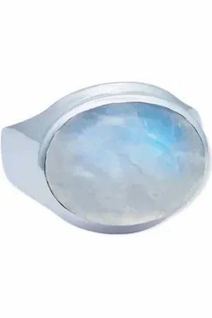mantraroma Silberring URGAMAL aus 925 Silber mit Regenbogen Mondstein (Ring mit Schmuckbeutel), Damenring aus 925er Silber weiß 64