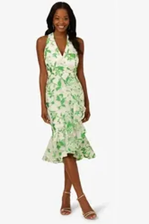 Adrianna Papell Abendkleid Organza Jacquard Dress Abend, Cocktail, Formell, Hochzeit, Anlass grün 36