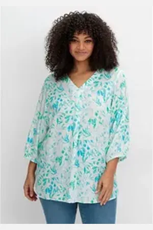 Sheego Tunika Große Größen mit Alloverdruck und 3/4-Arm beige 40