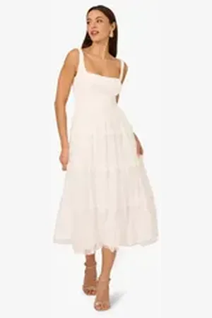 Adrianna Papell Abendkleid Crepe and Lace Midi Dress Abend, Anlass, Hochzeit, MOB weiß 40