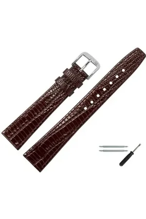 MARBURGER Uhrenarmband 16mm Leder Eidechse (Iguana) Prägung braun|silberfarben