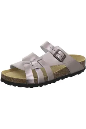 Afs 212292 Kralle Pantolette für Damen mit Fußbett, bequeme Sandalen aus Leder silberfarben 39 EU